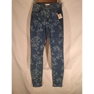 7 For All Mankind Floral Print Ankle Skinny Jeans Blue‎ Women's